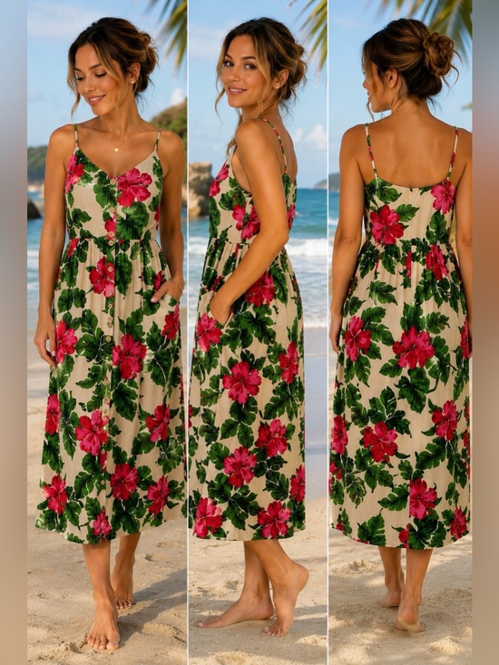 one clothing Dresses & Skirts - One Clothing LA Tropical Hibiscus Floral Midi Dress Pockets Size Small